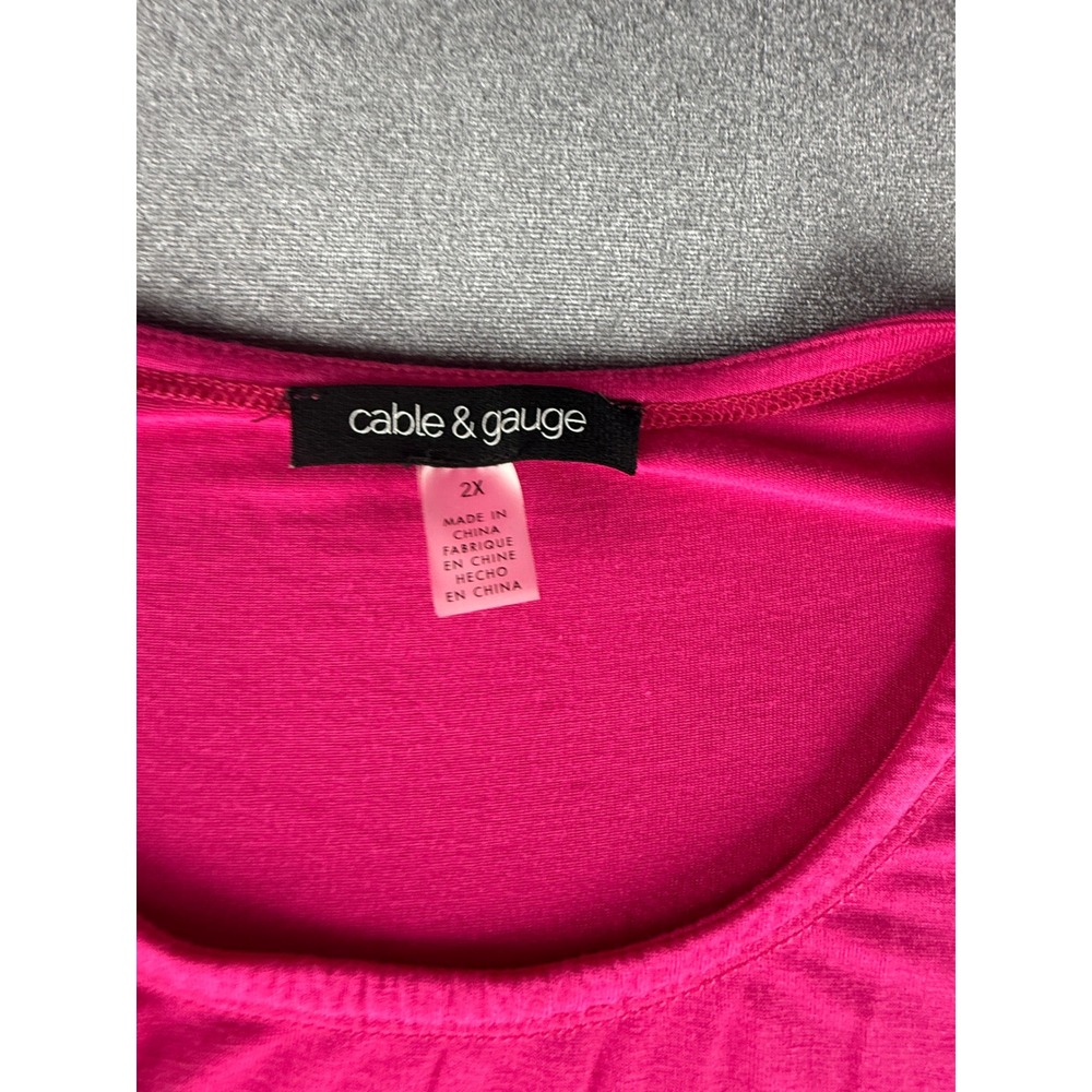 Cable & Gauge Hot Pink Sleeveless Tank Plus Size 2X Viscose Blend Flowy Scoop - Picture 3 of 6